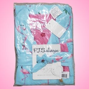 PJ Salvage Flannel Pajama Set Flamingo Christmas Mint Blue Top & Pants NWT🦩🌴